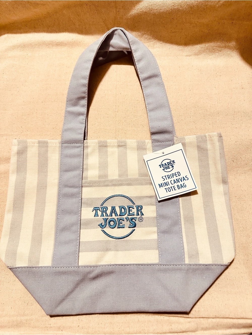 Trader Joe's | Tote | Trader Joe’s Striped Mini Canvas Tote Bag | Light Blue
